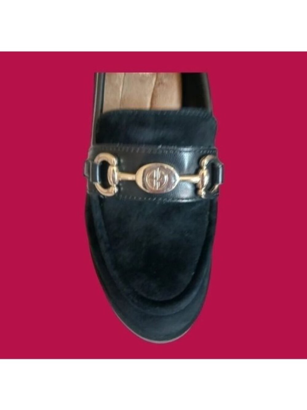 Giani Bernini Women’s Suede Loafer Pumps Gold Horsebit Block Heel Black Size 5M - Picture 13 of 14